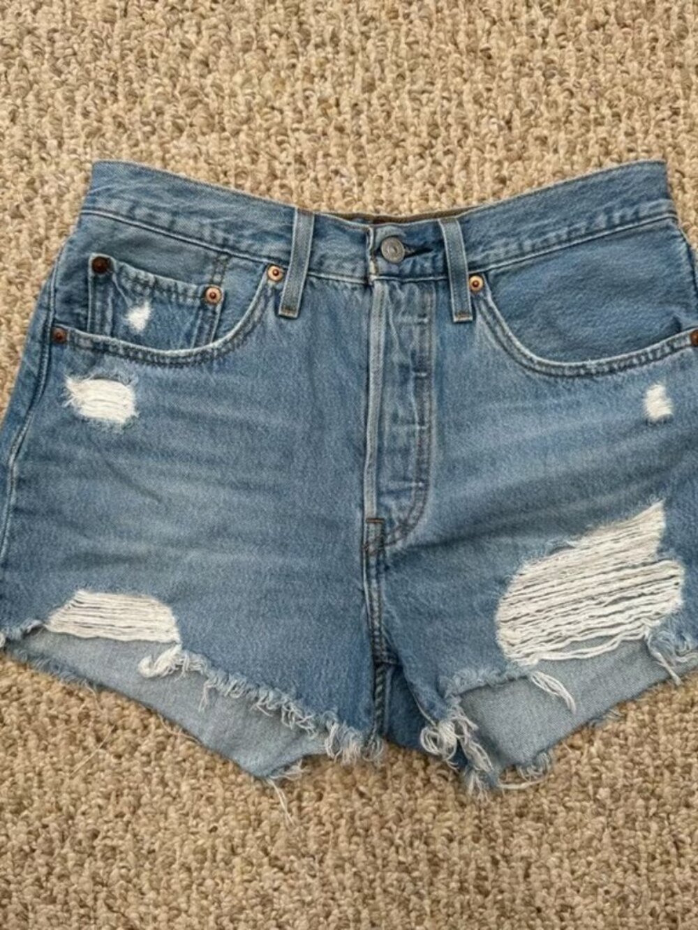 Levi 501 Orginal Red Line Jean Frayed Shorts W27 Button Fly Distressed Med Rise